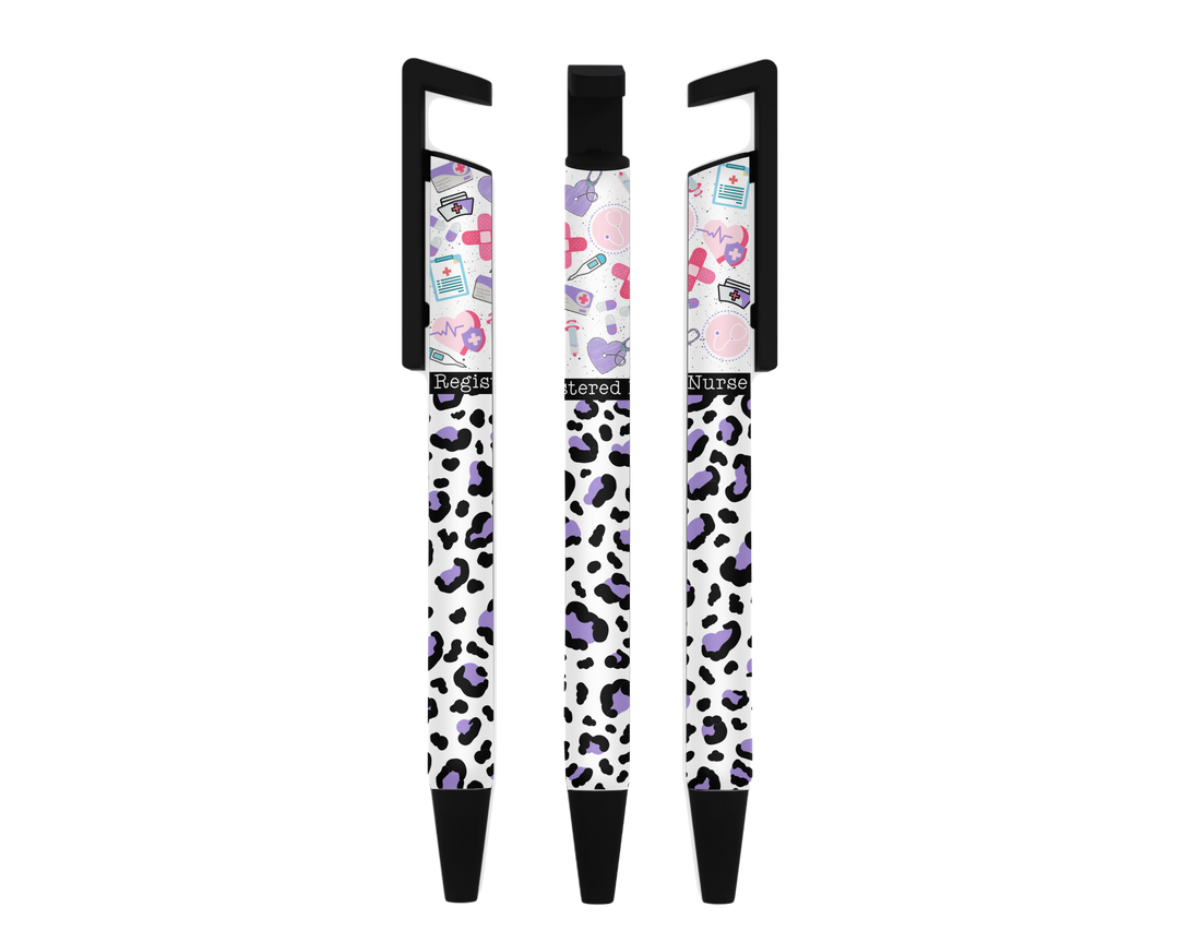 Sublimation Stationery Pen | RN - Nurse Purple Cheetah l Clickable Pen | Black Ink | SKU # PEN107