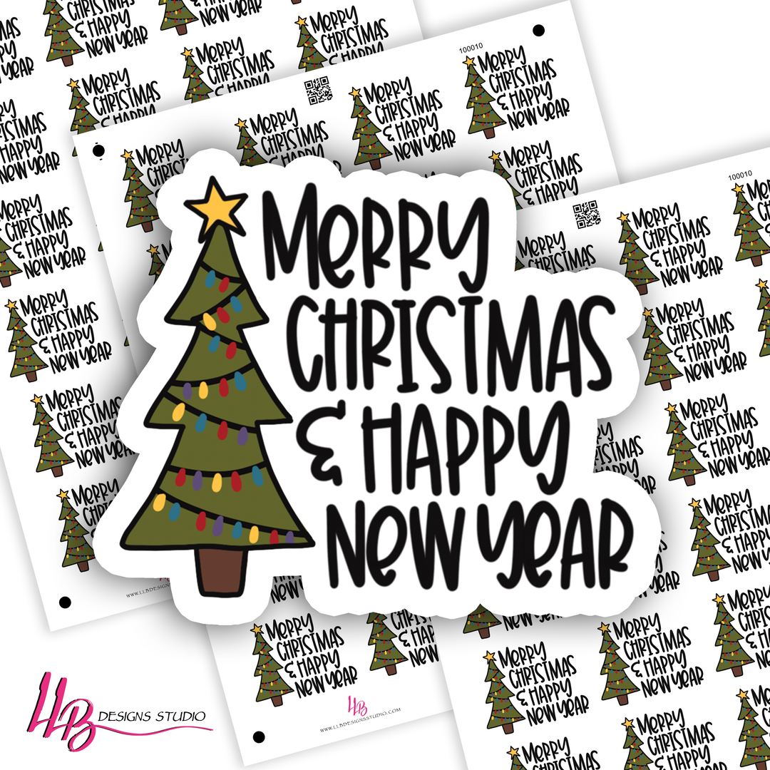Merry Christmas And Happy New Year - Business Branding, Small Shop Stickers , Sticker #: S0659, Ready To Ship