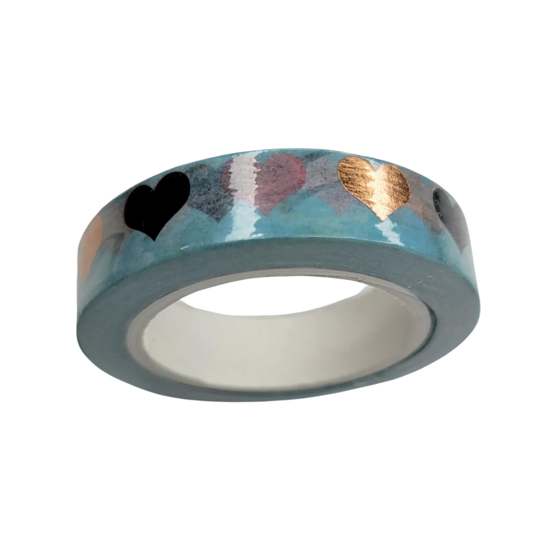 Washi Tape Rolls | Blue with Hearts | Washi Tape Size: 15mm x 10mm | SKU # WT0049