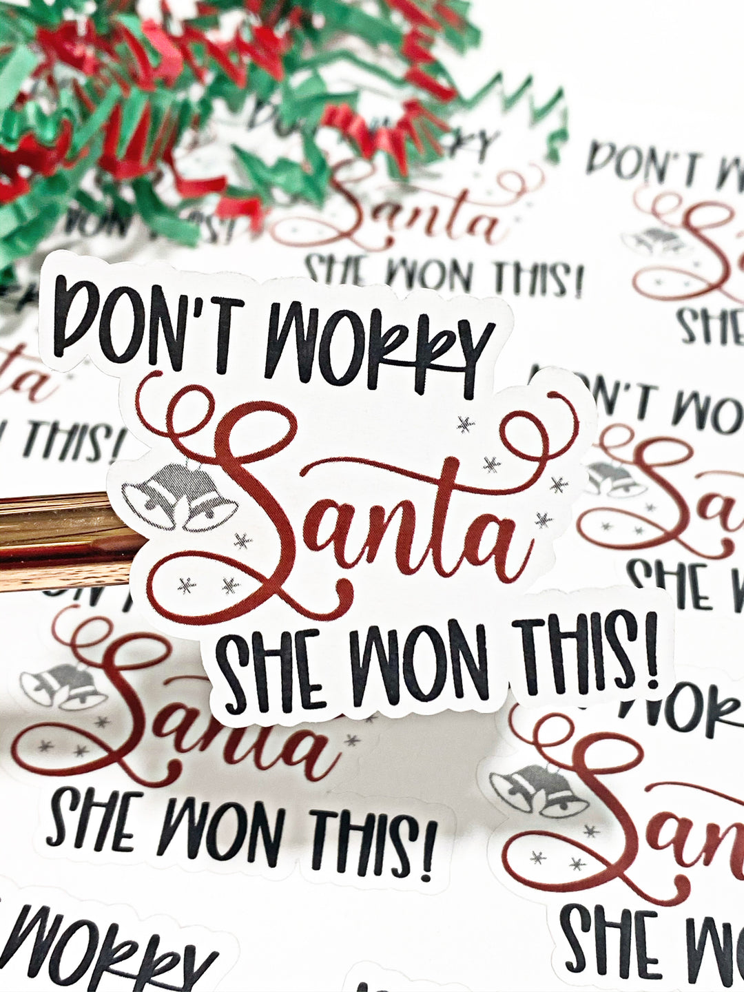 Don't Worry Santa She Won This| Packaging Stickers | Business Branding | Small Shop Stickers | Sticker #: S0122 | Ready To Ship