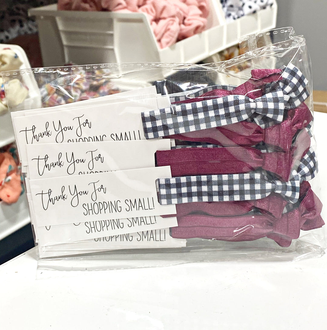 Plaid and White Print Hair Ties & Thank you For Shopping Small Mini Cards l Mini Hair Tie Card | 25 Hair Ties + Cards | SKU: HM50