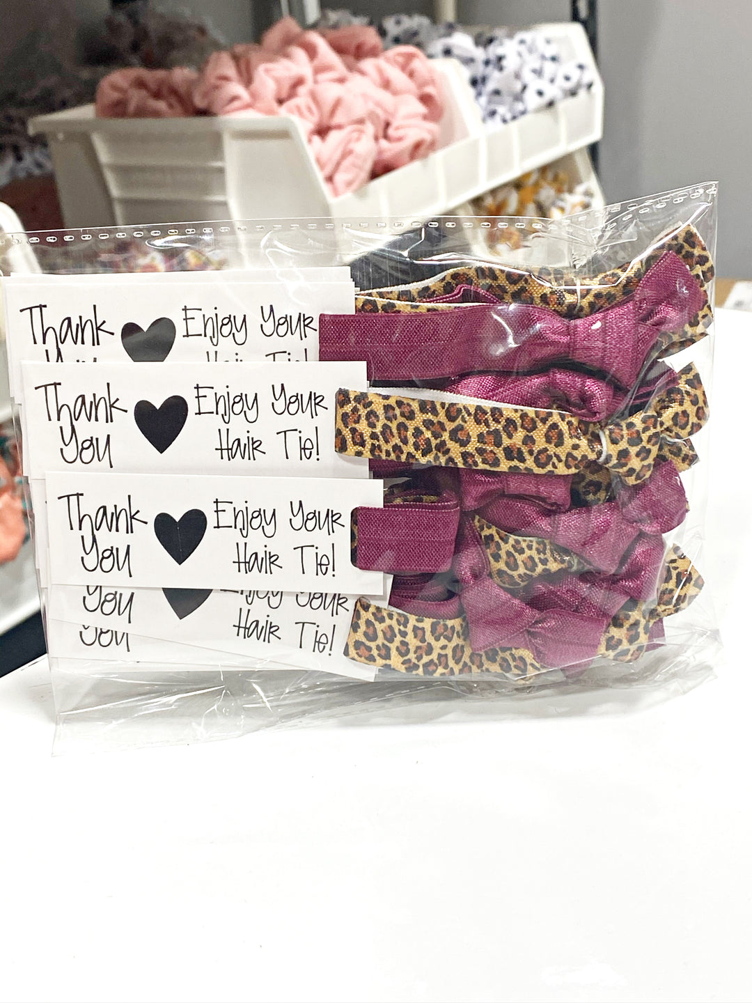 Cheetah and Wine Print Hair Ties & Enjoy Your Hair Tie Mini Cards l Mini Hair Tie Card | 25 Hair Ties + Cards | SKU: HM50