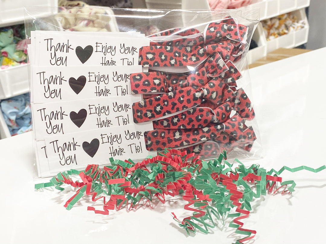 Red Cheetah Hair Ties & Enjoy Your Hair Tie Mini Cards l Mini Hair Tie Card | 25 Hair Ties + Cards | SKU: HM44