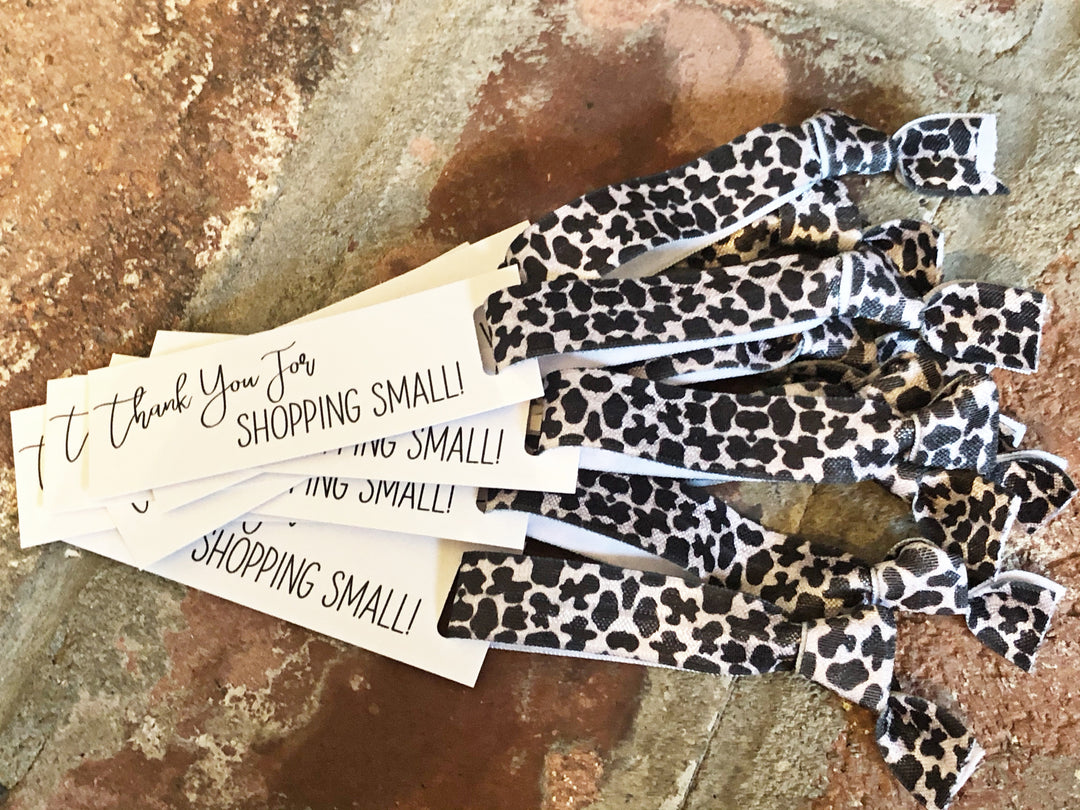 Black and White Cow Print - Thank You For Shopping Small - Hair Ties + Mini Cards | 25 Hair Ties + Cards | SKU: HM17
