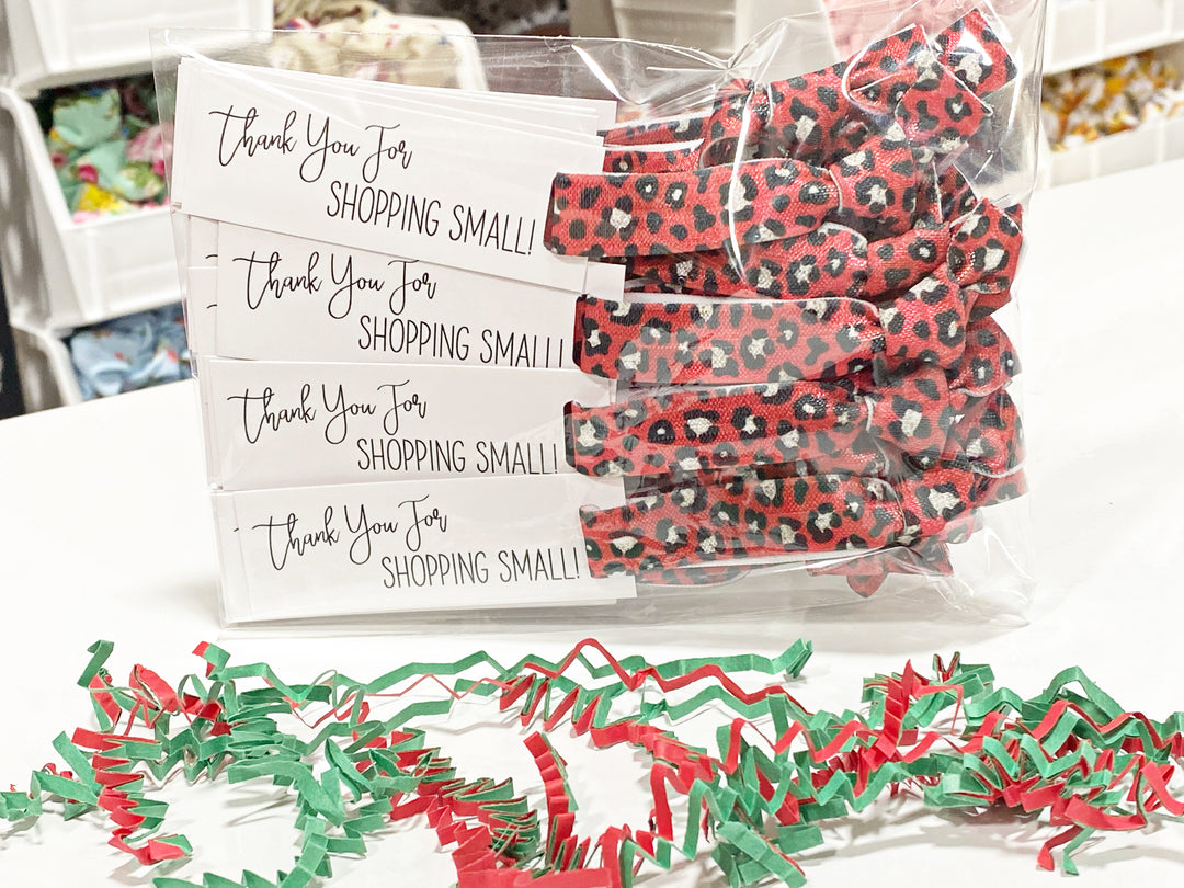 Red Cheetah Hair Ties & Thank You For Shopping Small Mini Cards l Mini Hair Tie Card | 25 Hair Ties + Cards | SKU: HM43