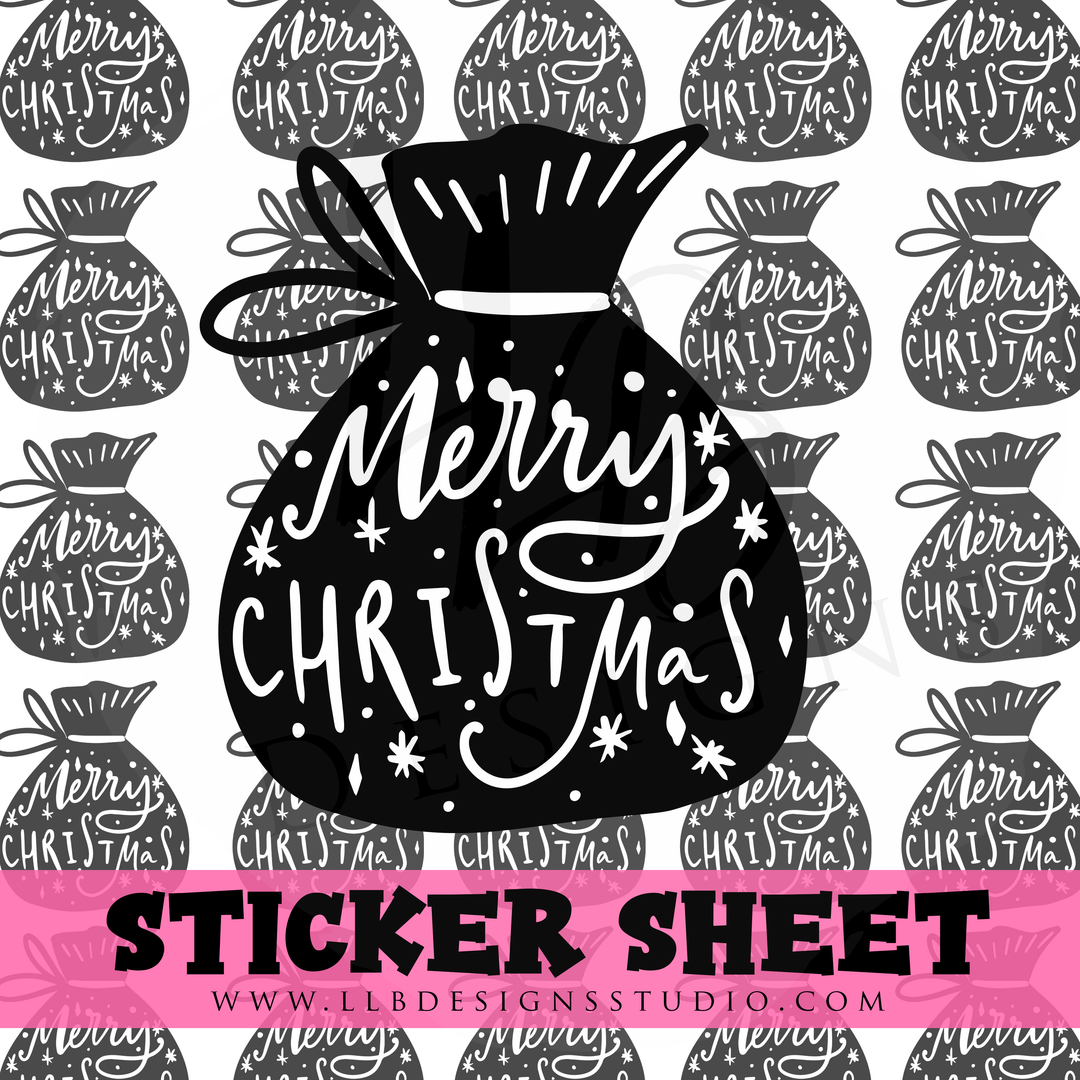 BW Merry Christmas Bag | Packaging Stickers | Business Branding | Small Shop Stickers | Sticker #: S0259 | Ready To Ship