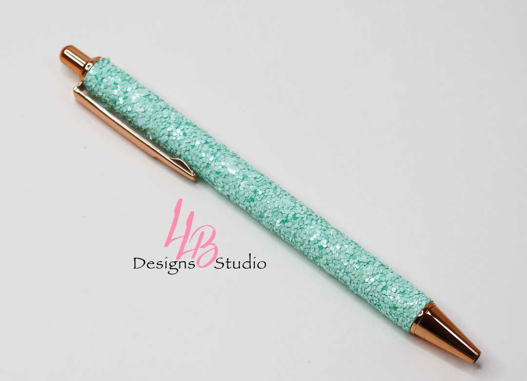 Stationery Pen | Baby Teal Confetti Clickable Pen | Black Ink | SKU # PEN60