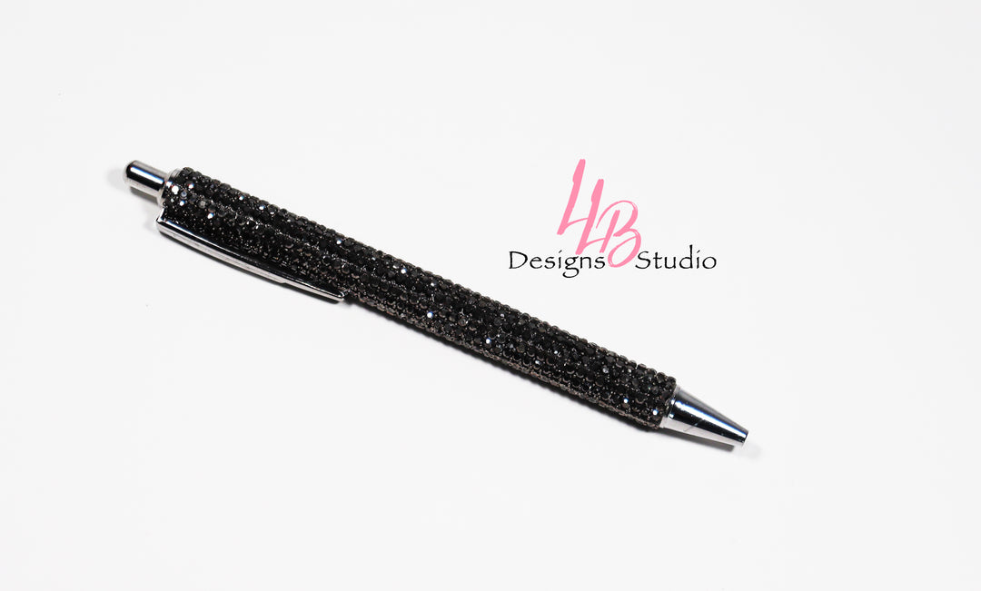 Stationery Pen | Gunmetal Rhinestone Clickable Pen | Black Ink | SKU # PEN57