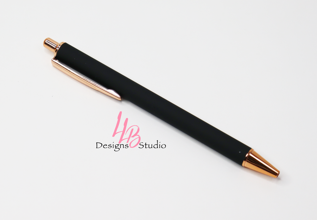 Stationery Pen | Black Velvety Vinyl Clickable Pen | Black Ink | SKU # PEN62