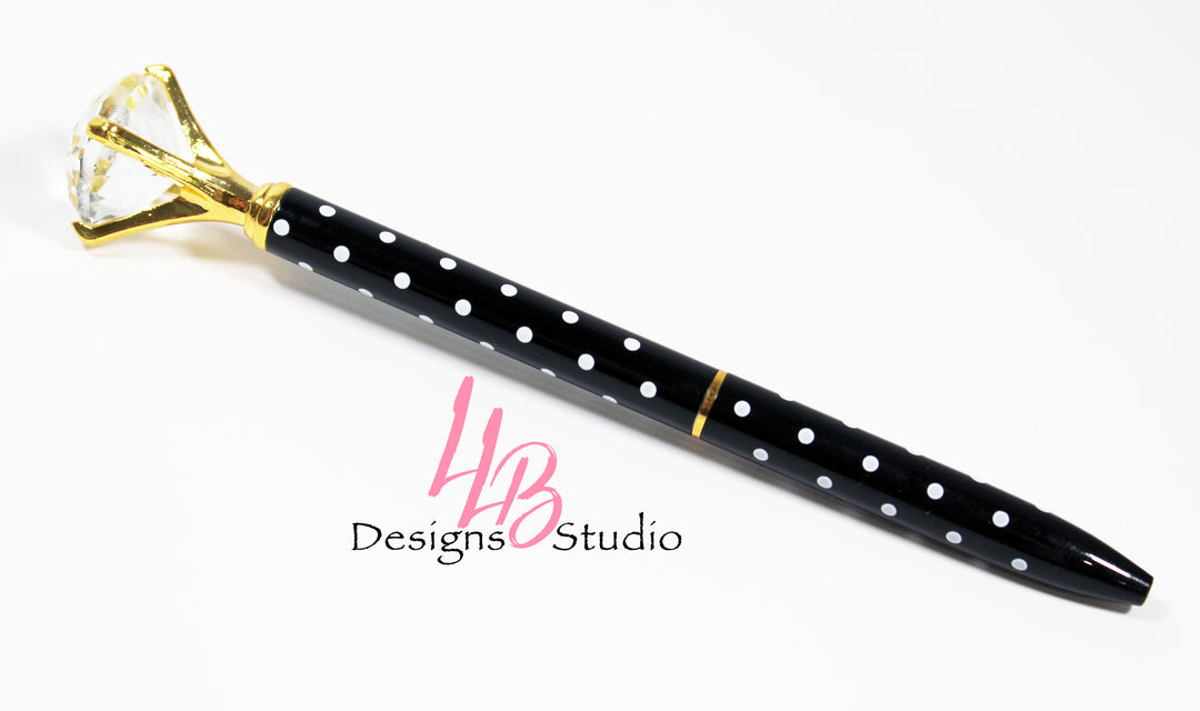 Stationary Pen | Black and White Polka Dot Diamond Pen | Black Ink | SKU # PEN25