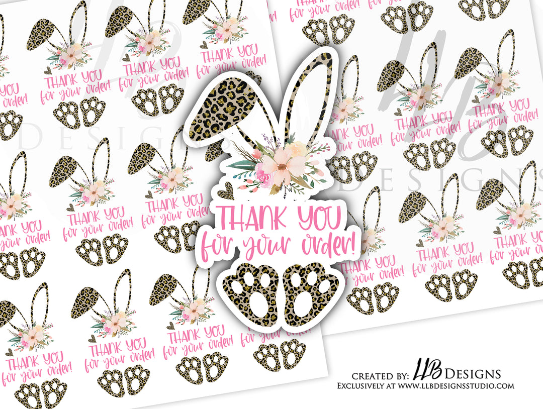 Cheetah Bunny Thank you | Packaging Stickers | Business Branding | Small Shop Stickers | Sticker #: S0145 | Ready To Ship