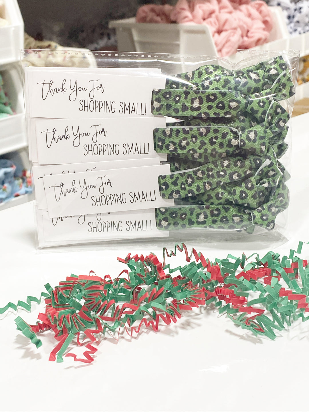 Green Green Hair Ties & Thank You For Shopping Small Mini Cards l Mini Hair Tie Card | 25 Hair Ties + Cards | SKU: HM47