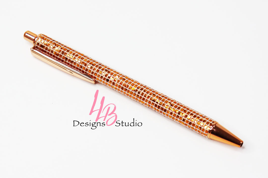 Stationery Pen | Gold Rhinestone Clickable Pen | Black Ink | SKU # PEN59