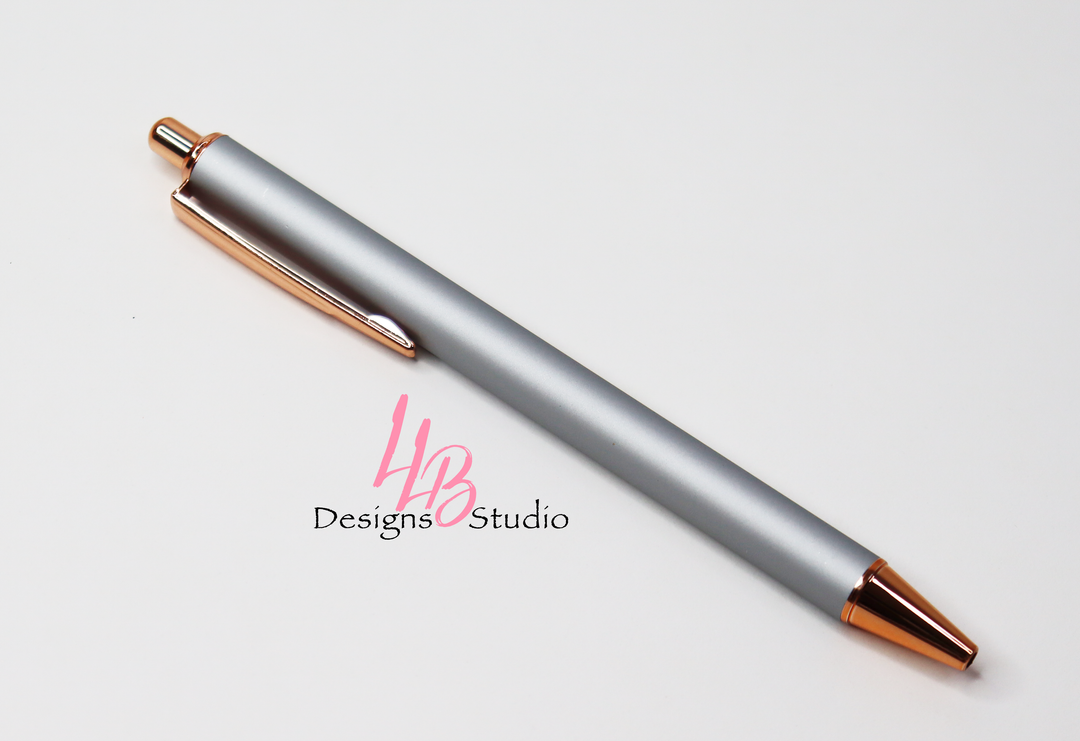 Stationery Pen | Gray Velvety Vinyl Clickable Pen | Black Ink | SKU # PEN69