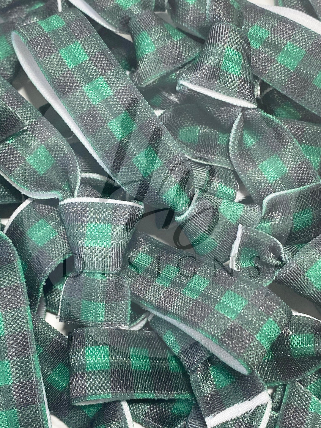 Green Plaid Print Hair Ties