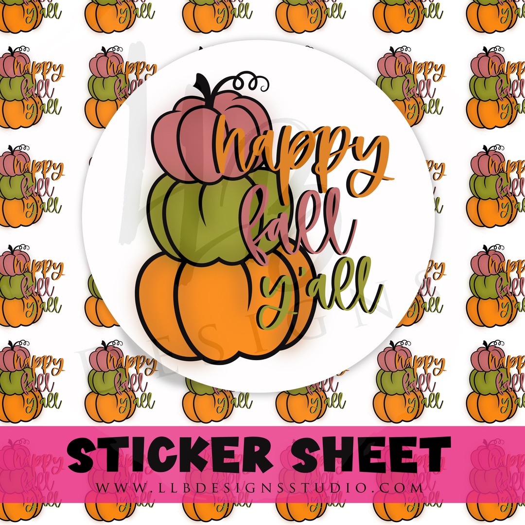 Happy Fall Y'all | Packaging Stickers | Business Branding | Small Shop Stickers | Sticker #: S0475 | Ready To Ship