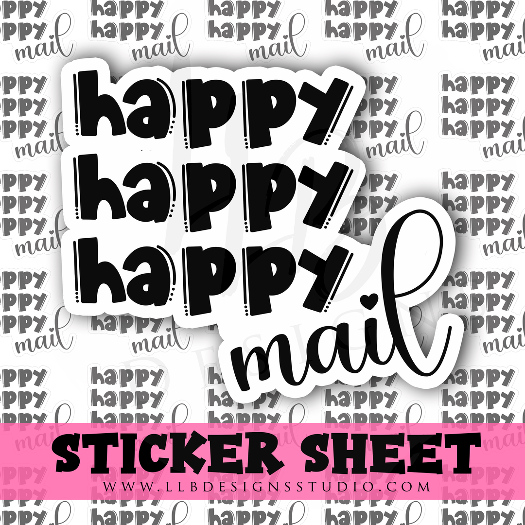 BW Happy Happy Happy Mail | Packaging Stickers | Business Branding | Small Shop Stickers | Sticker #: S0347 | Ready To Ship