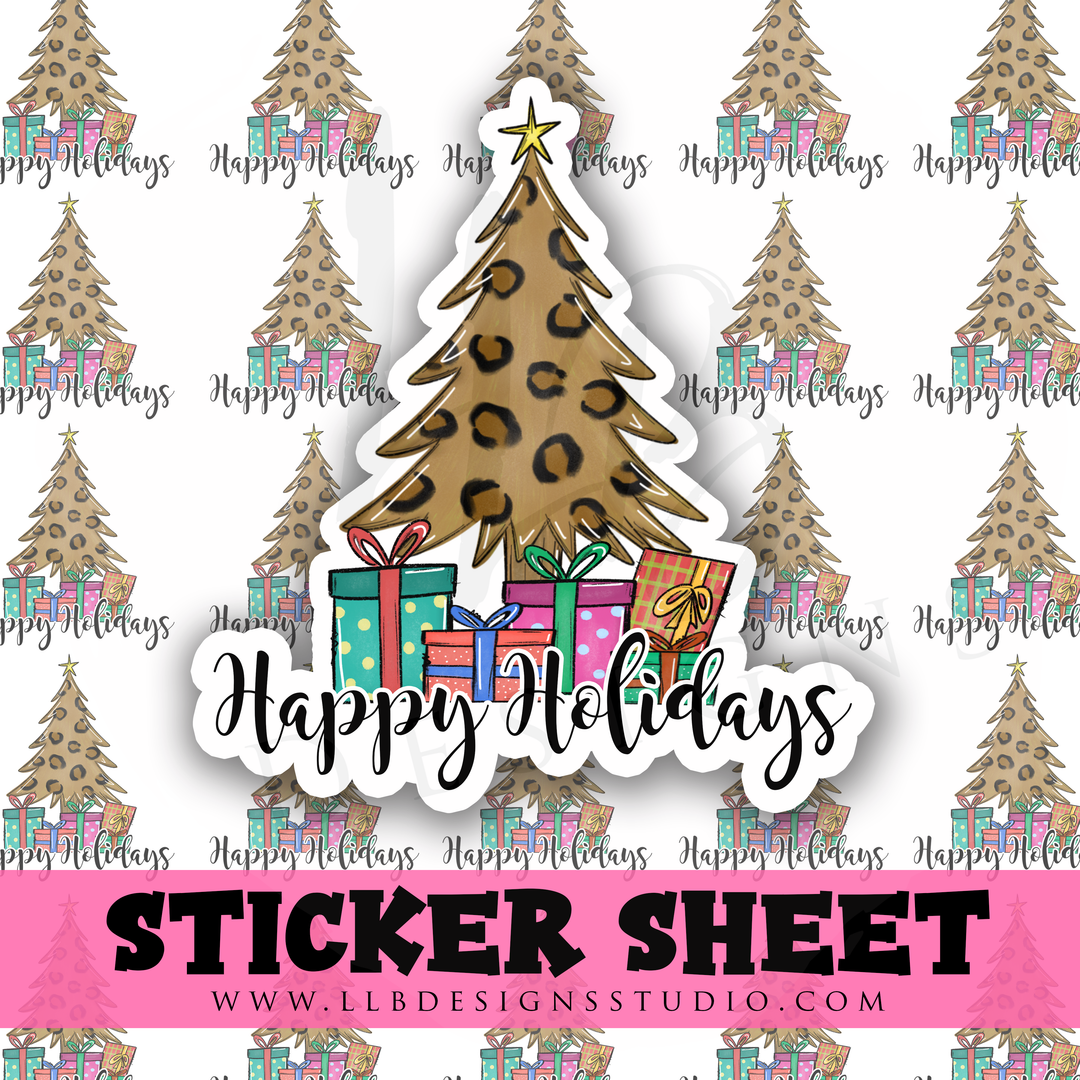 Happy Holiday Cheetah Tree | Packaging Stickers | Business Branding | Small Shop Stickers | Sticker #: S0263 | Ready To Ship