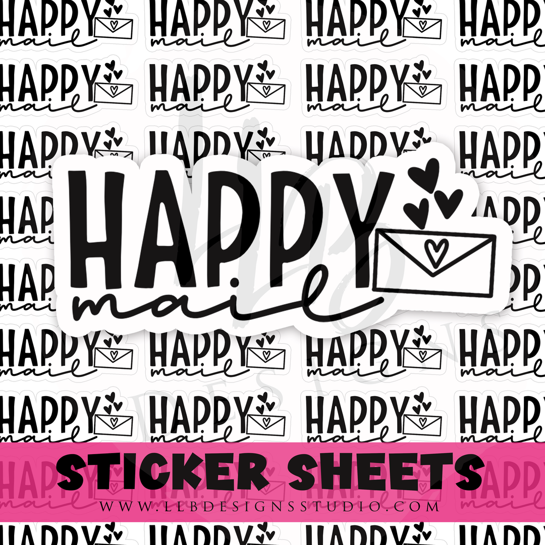 B& W Sticker - Happy Mail | Packaging Stickers | Business Branding | Small Shop Stickers | Sticker #: S0445 | Ready To Ship