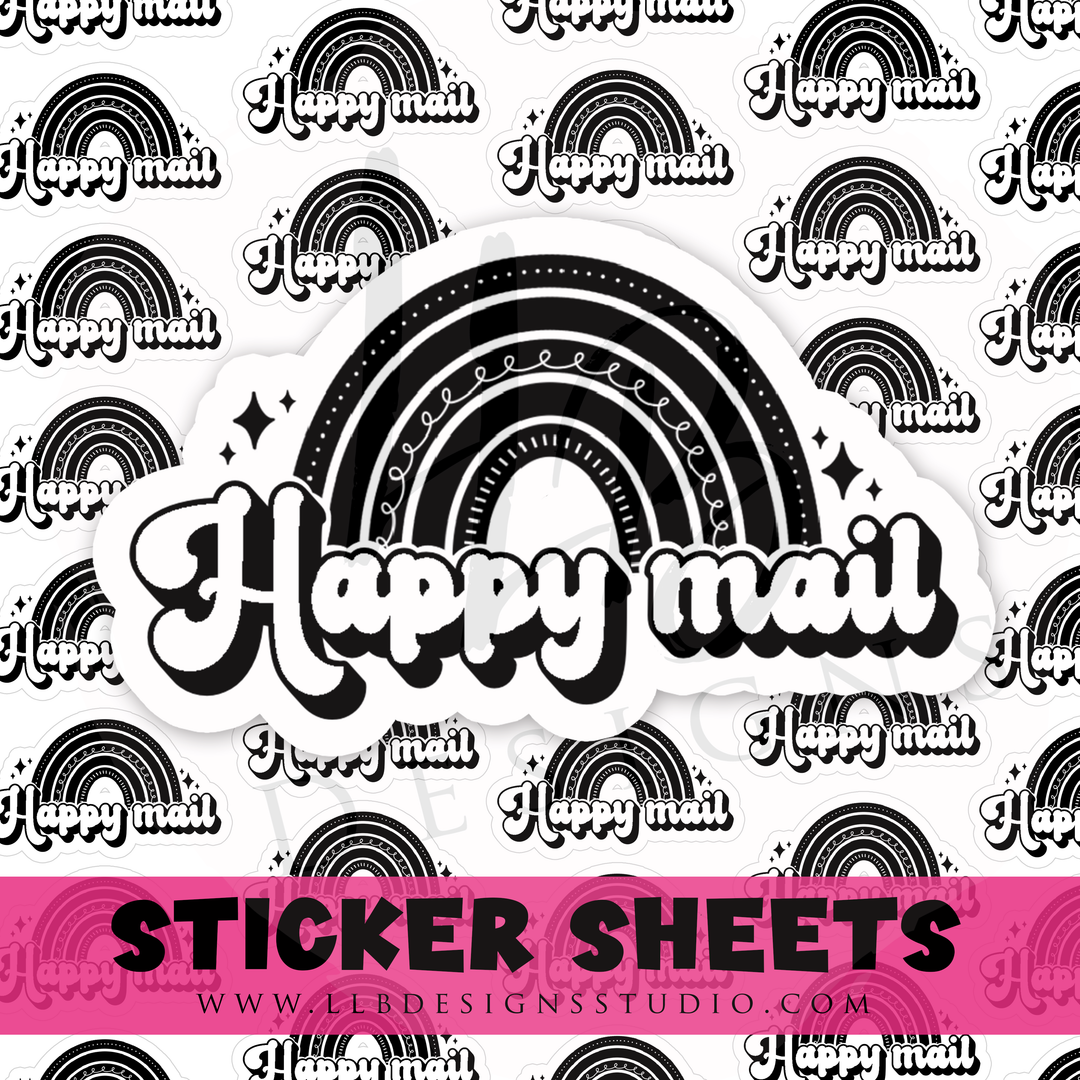 B& W Sticker - Happy Mail Rainbow | Packaging Stickers | Business Branding | Small Shop Stickers | Sticker #: S0446 | Ready To Ship