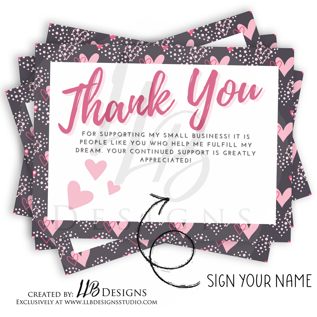 Packaging Insert | Pink Brown Thank You Hearts | SIZE 4 X 3 INCHES | Card Number: TY17 | Ready To Ship
