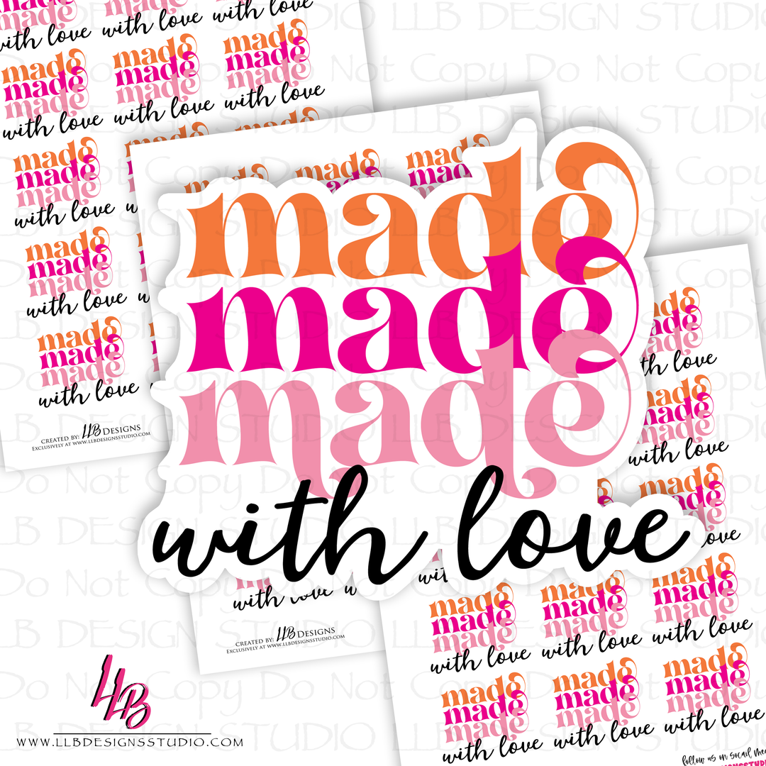 Made With Love Sticker, Packaging Stickers, Business Branding, Small Shop Stickers , Sticker #: S0546, Ready To Ship