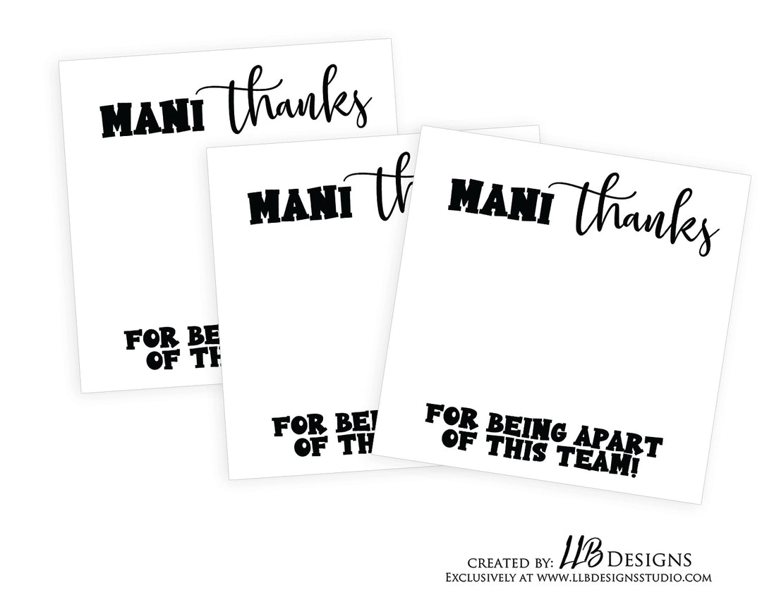 Grammar Issue Misprint Cards - HAIR TIE CARDS ONLY! | Mani Thanks Thanks For Being Apart Of This Team | 10 or 25 Cards |