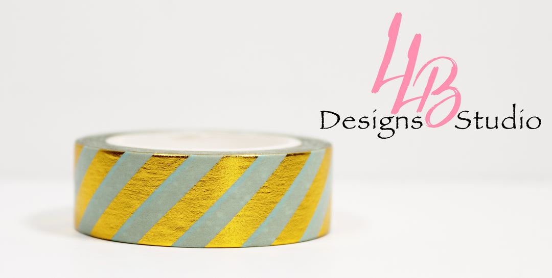 Washi Tape Rolls | Teal Stripe Foil | Washi Tape Size: 15mm x 10mm | SKU # WT0031