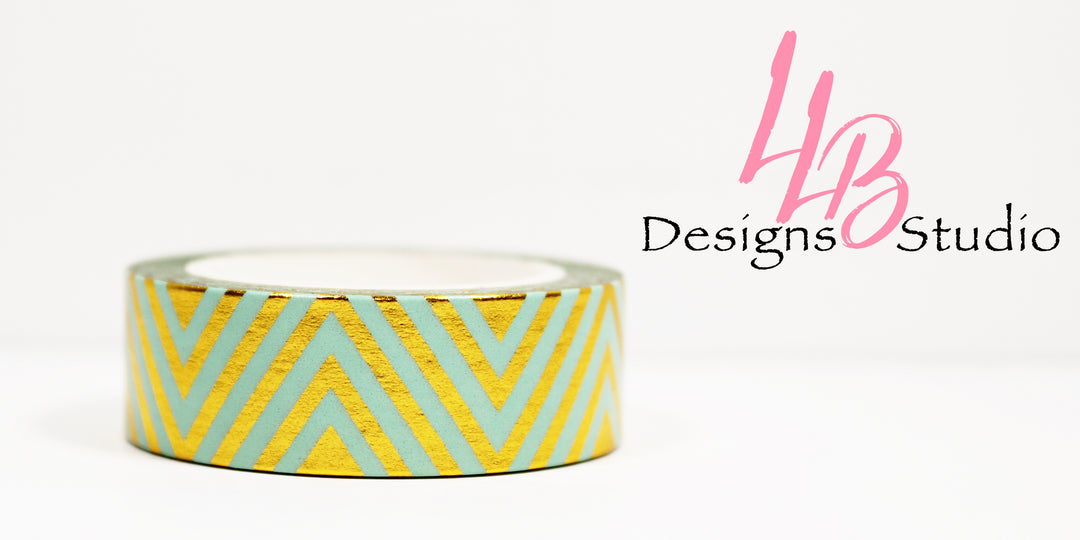 Washi Tape Rolls | Geometrical Gold Foil Blue | Washi Tape Size: 15mm x 10mm | SKU # WT0019