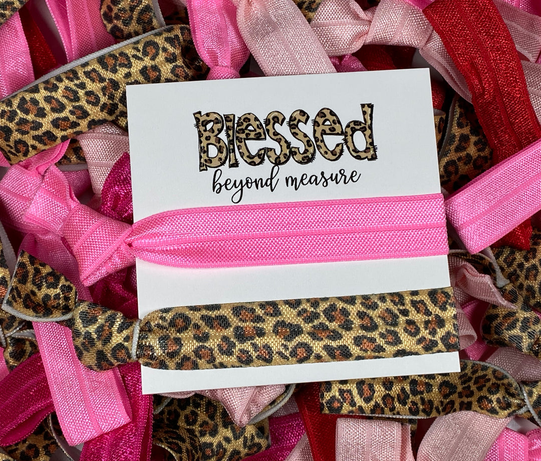 Valentines Day Solid + Cheetah Hair Tie Mix + Beyond Blessed Hair Tie Card