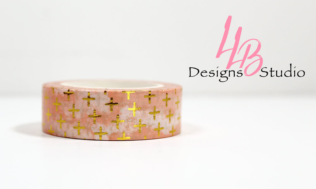Washi Tape Rolls | Gold Foil Cross | Washi Tape Size: 15mm x 10mm | SKU # WT0025