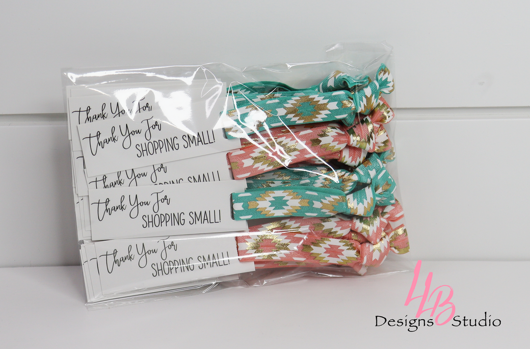 Peach & Mint Aztec Hair Ties and Thank You For Shopping Small Mini Cards l Mini Hair Tie Card | 25 Hair Ties + Cards | SKU: HM55