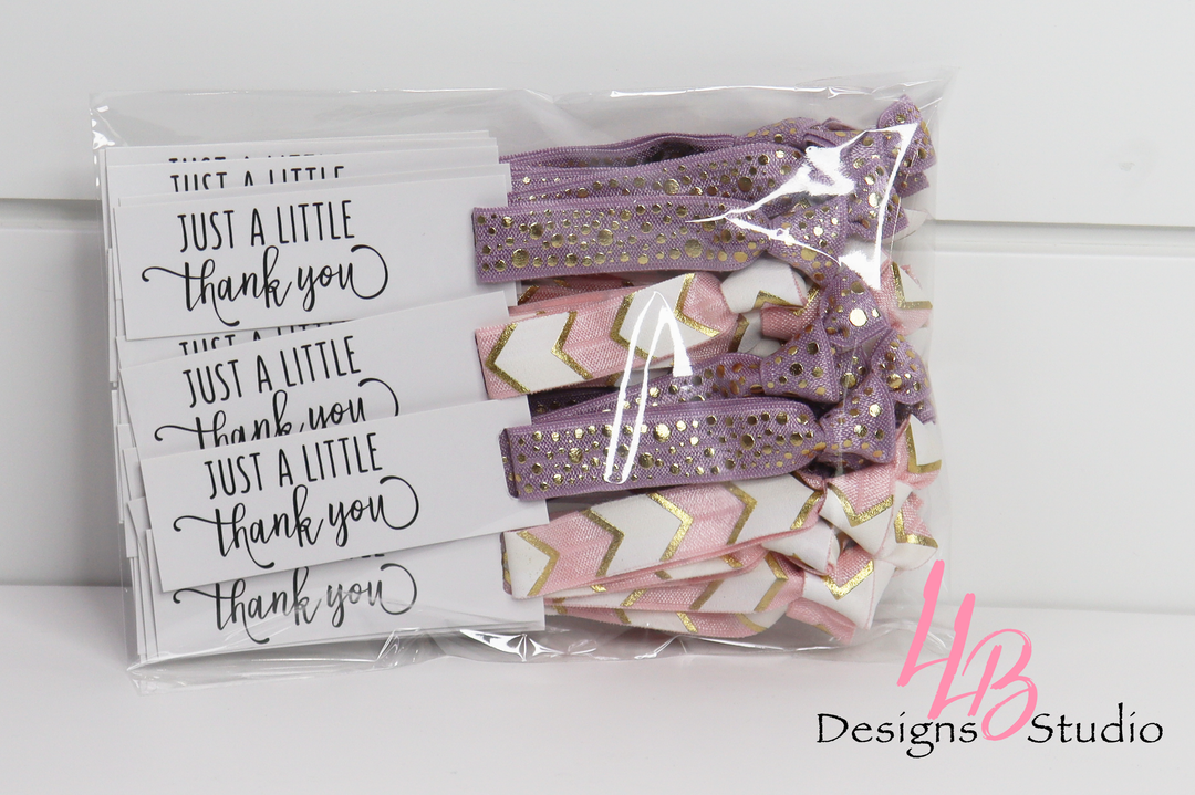 Pink Chevron & Purple Confetti Hair Ties and Just A Little Thank You Mini Cards l Mini Hair Tie Card | 25 Hair Ties + Cards | SKU: HM57