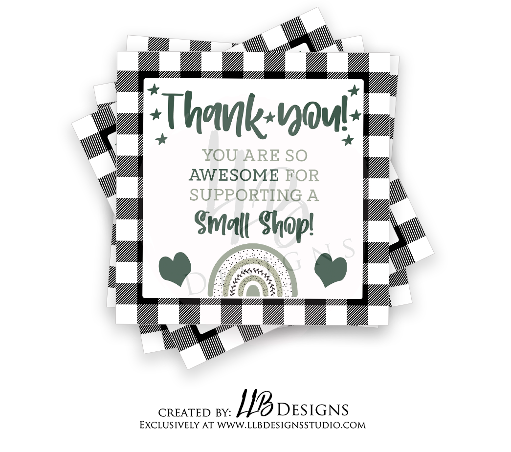 Boho Plaid - Thank You You're Awesome For Supporting A Small Shop | Peel Back Matte Laminate Stickers | Thank You Stickers | Sticker #: 2S007 | Ready To Ship