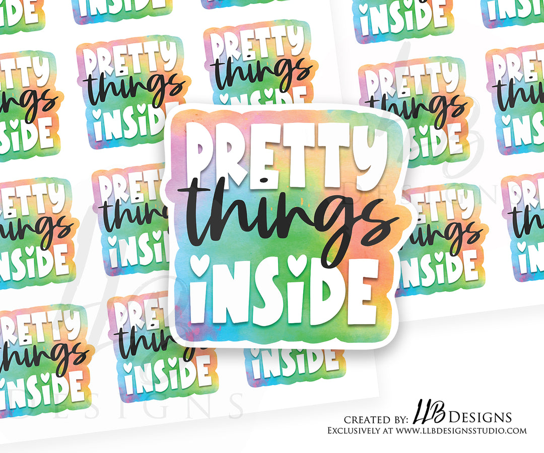 Tie Dye - Pretty Things Inside | Packaging Stickers | Business Branding | Small Shop Stickers | Sticker #: S0062 | Ready To Ship