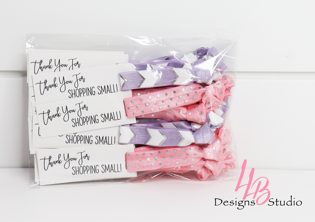Purple Chevron & Pink Dot Hair Ties and Thank You For Shopping Small Mini Cards l Mini Hair Tie Card | 25 Hair Ties + Cards | SKU: HM59