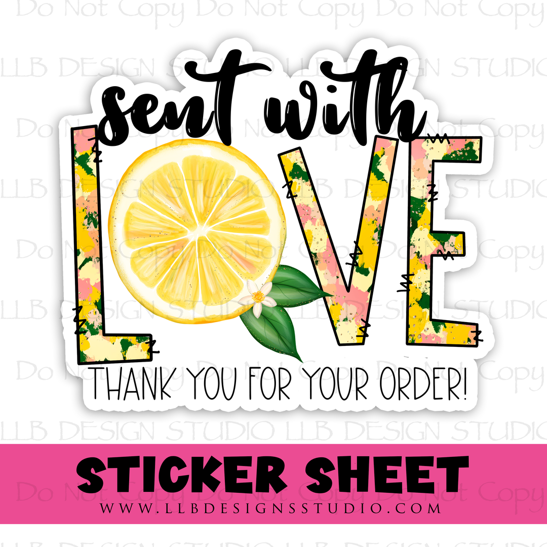 Sent With Love Lemon | Packaging Stickers | Business Branding | Small Shop Stickers | Sticker #: S0405 | Ready To Ship