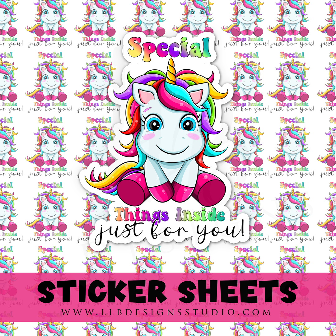 Special Things Inside - Unicorn Theme | Packaging Stickers | Business Branding | Small Shop Stickers | Sticker #: S0386 | Ready To Ship