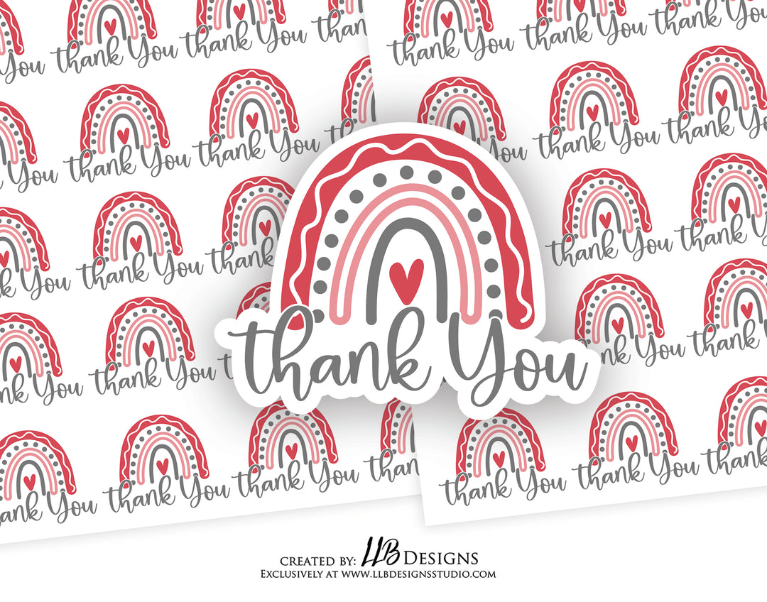 Red Rainbow Thank You | Packaging Stickers | Business Branding | Small Shop Stickers | Sticker #: S0175 | Ready To Ship
