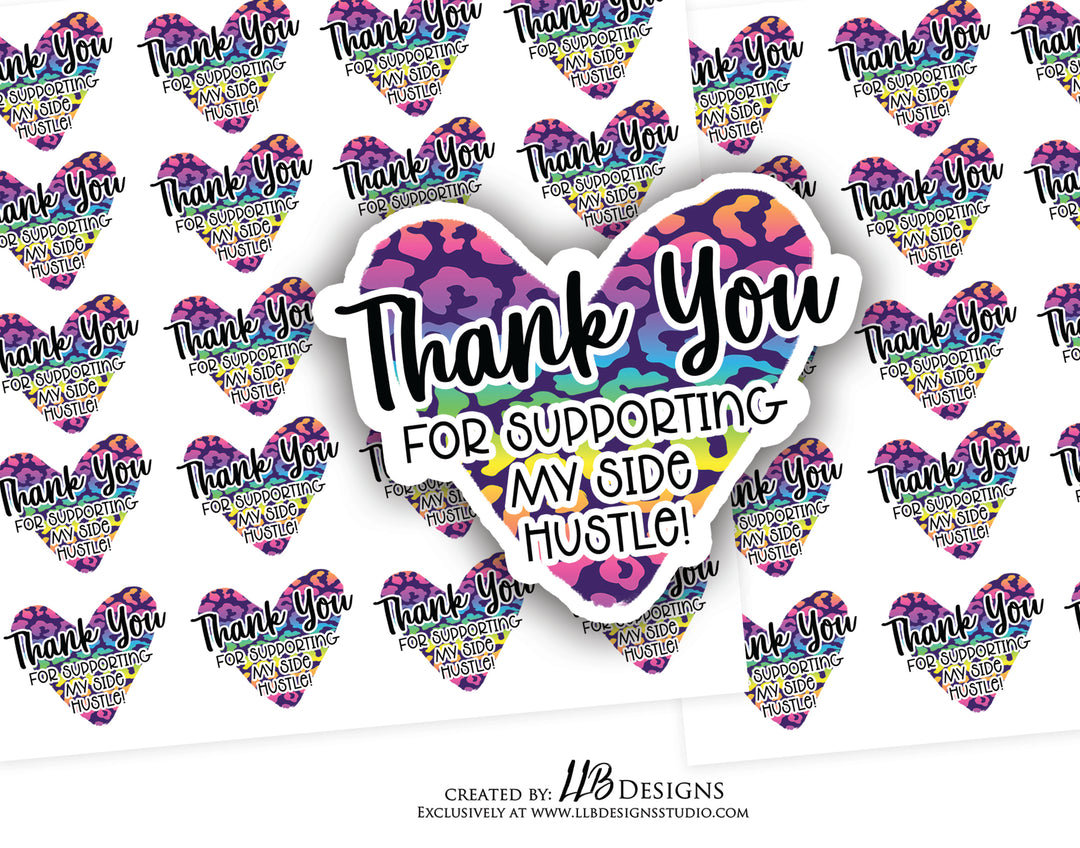 Neon Heart Thank You Side Hustle | Packaging Stickers | Business Branding | Small Shop Stickers | Sticker #: S0180 | Ready To Ship