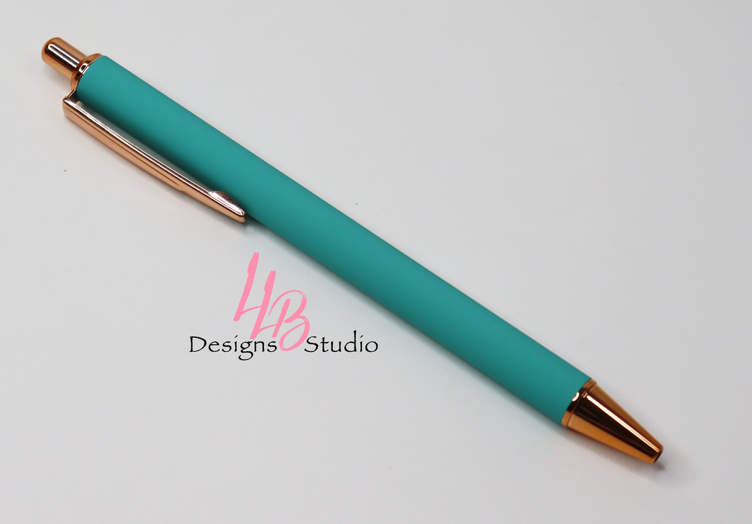 Stationery Pen | Teal Velvety Vinyl Clickable Pen | Black Ink | SKU # PEN86