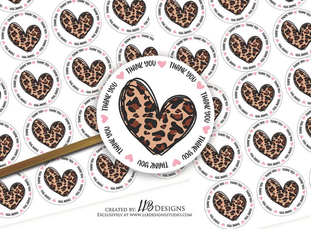 Thank You Cheetah Heart | Packaging Stickers | Business Branding | Small Shop Stickers | Sticker #: S0025 | Ready To Ship