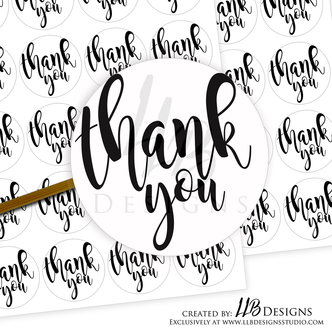 B&W - Thank You | Packaging Stickers | Business Branding | Small Shop Stickers | Sticker #: S0167 | Ready To Ship