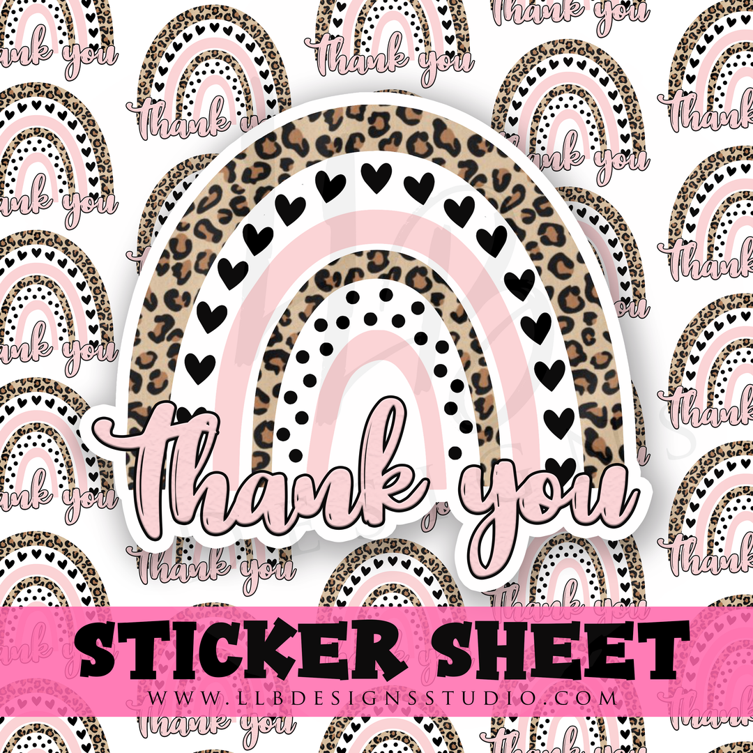 Thank You Pink Cheetah Rainbow | Packaging Stickers | Business Branding | Small Shop Stickers | Sticker #: S0298 | Ready To Ship