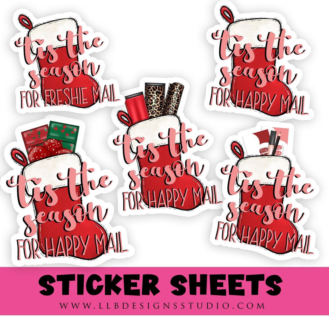 Tis The Season For Happy Mail Packaging Stickers | Business Branding | Small Shop Stickers | Sticker #: S0503 | Ready To Ship