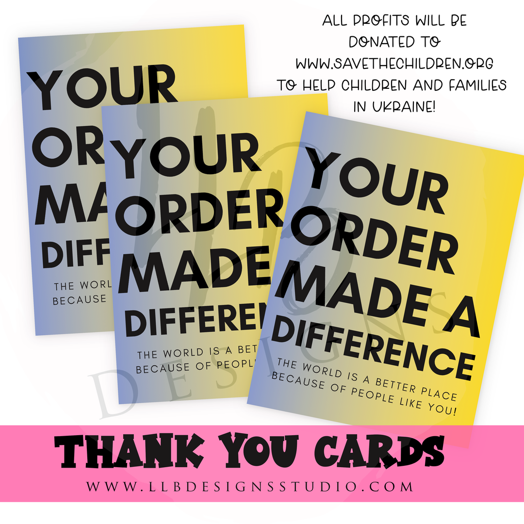 Packaging Insert | Ukraine Colors - Your Order Made A Difference Donation Card | All Profits Will Be Donated | Card Number: TY41 | Ready To Ship