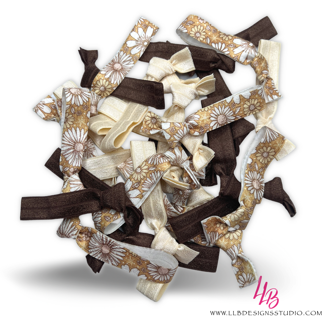 Golden Retro Floral Mix Hair Ties