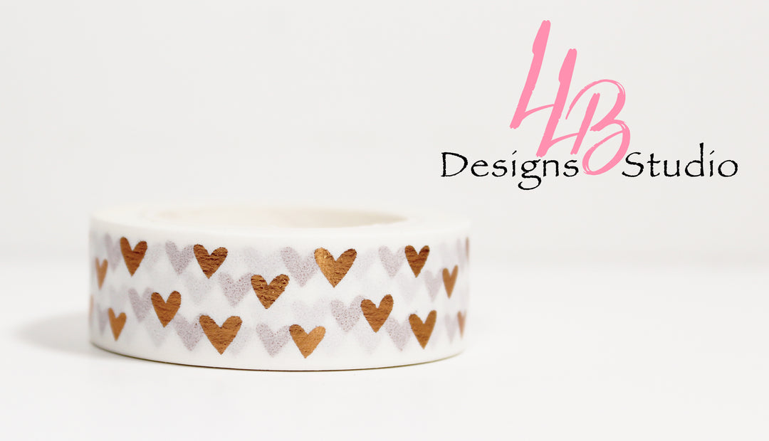 Washi Tape Rolls | Gold Foil CMYK Loving Heart | Washi Tape Size: 15mm x 10mm | SKU # WT0041
