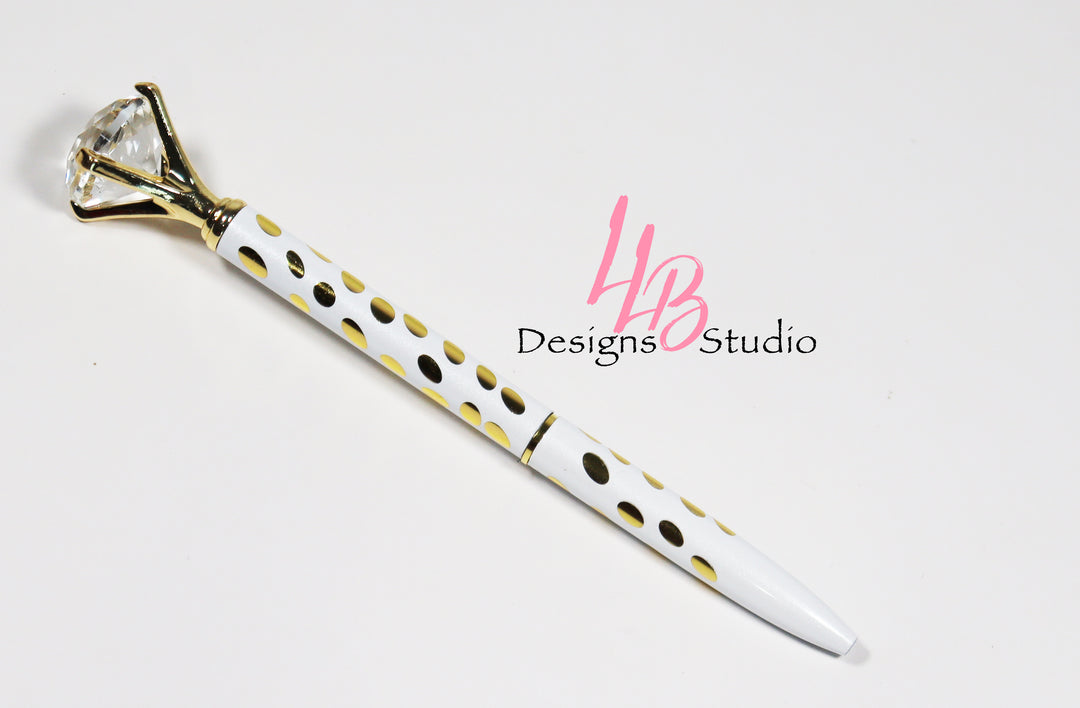 Stationary Pen | White With Gold Speckle Diamond Pen | Black Ink | SKU # PEN39