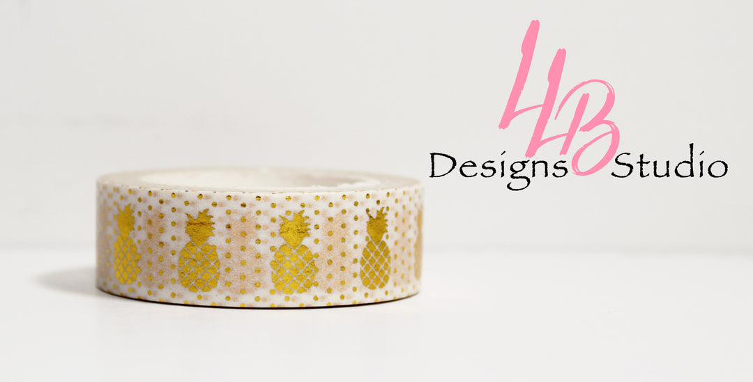 Washi Tape Rolls | Gold Pineapple Foil | Washi Tape Size: 15mm x 10mm | SKU # WT0028